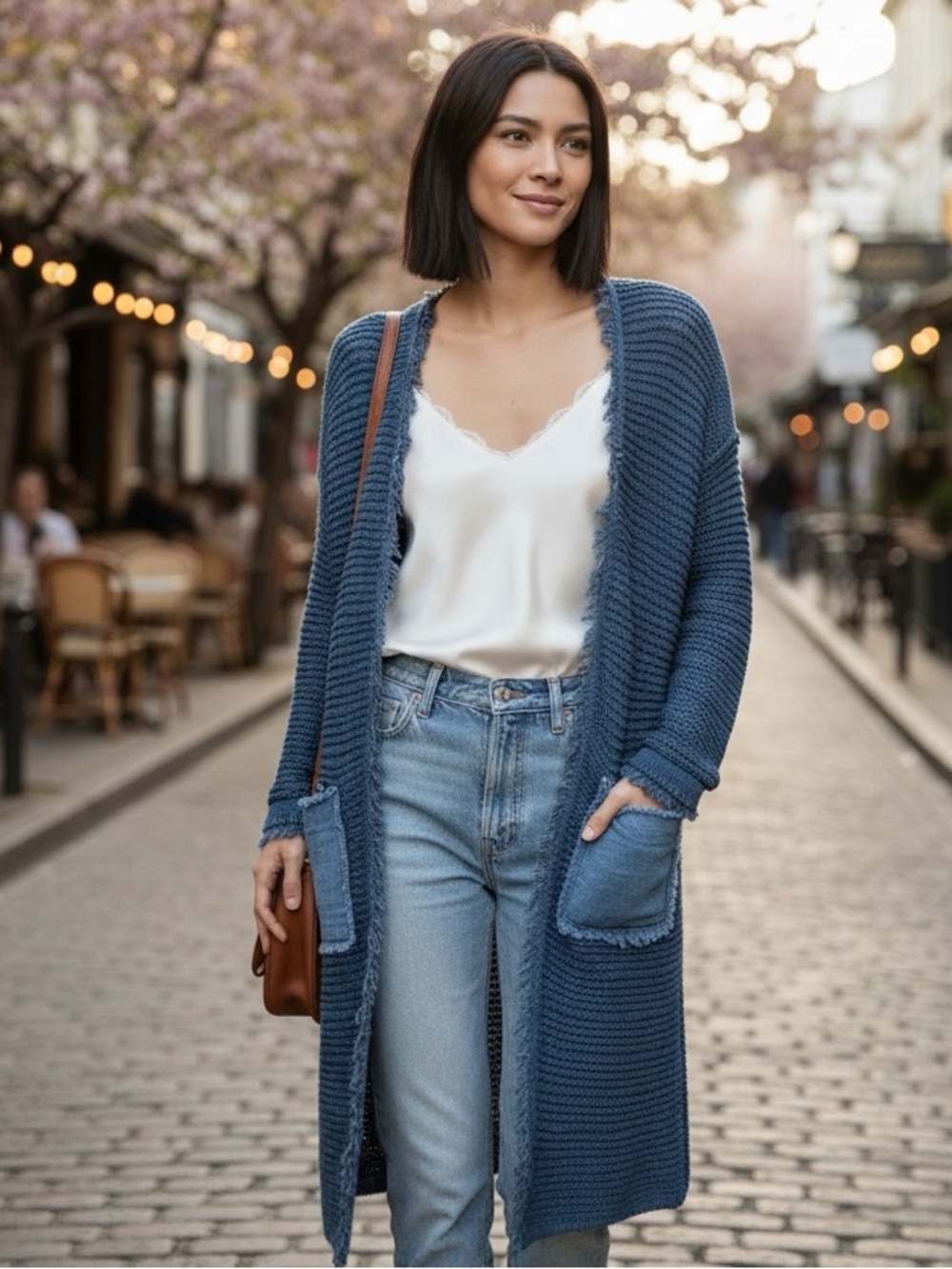Free People Long Cardigan Layering Knit Sweater Blue Women’s Size XS Woodstock